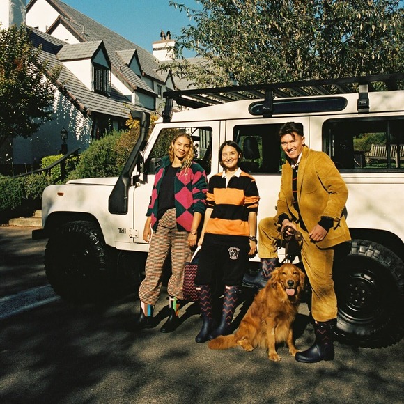 Hunter Original Rowing Plazer Tall Rb Zigzag In Maritime Blue Sundried Red 7 - Picture 4 of 12